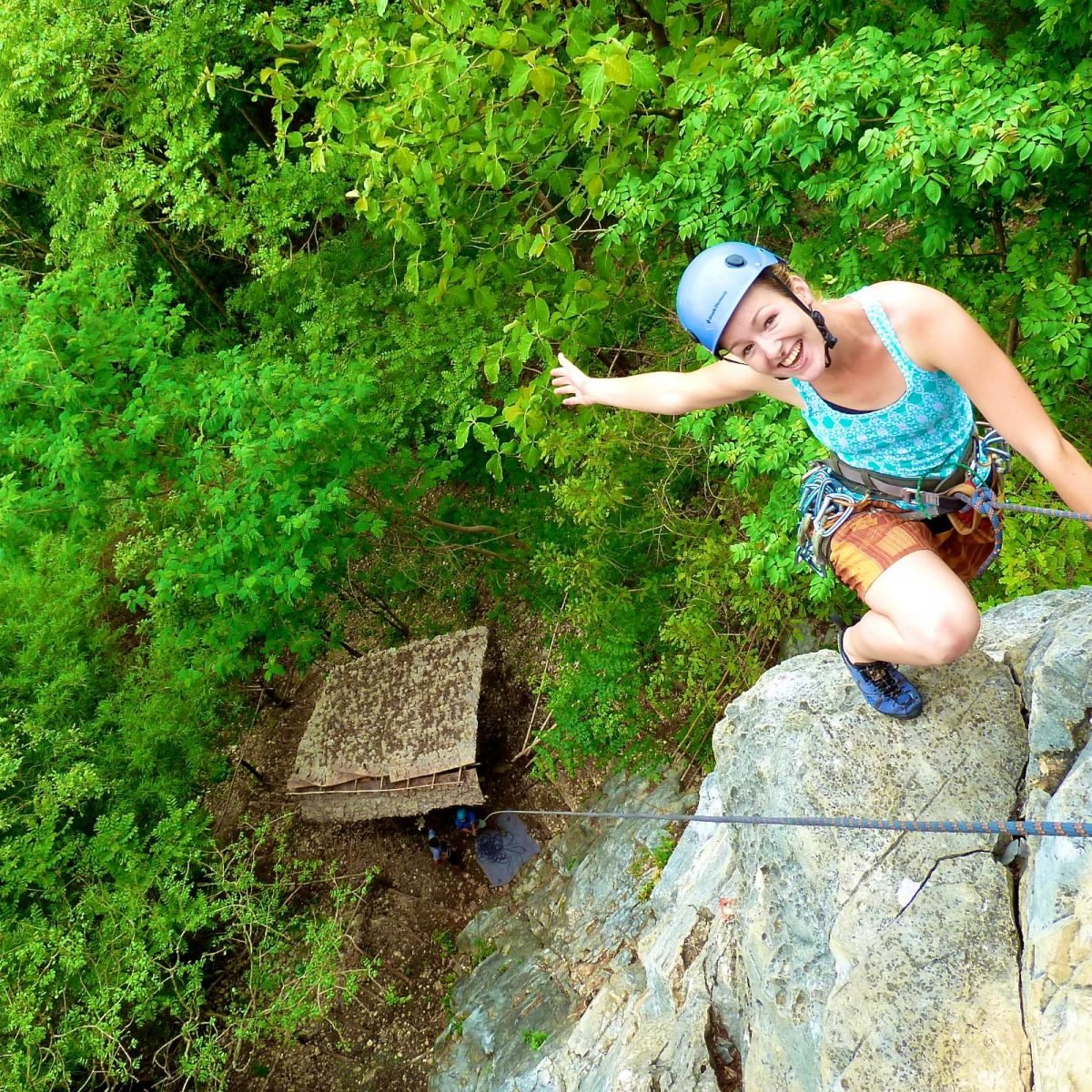 One climber rock climbing in Thailand