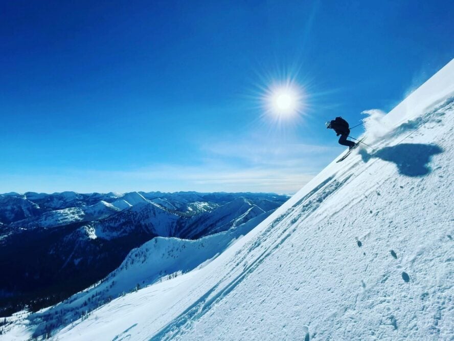 Skier on a bluebird day.