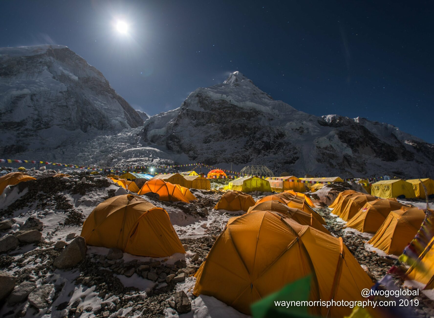 Basecamp Everest Trek campground at night