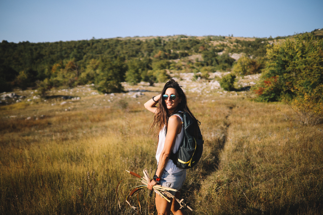Hiker on a filed in Southern Spain.