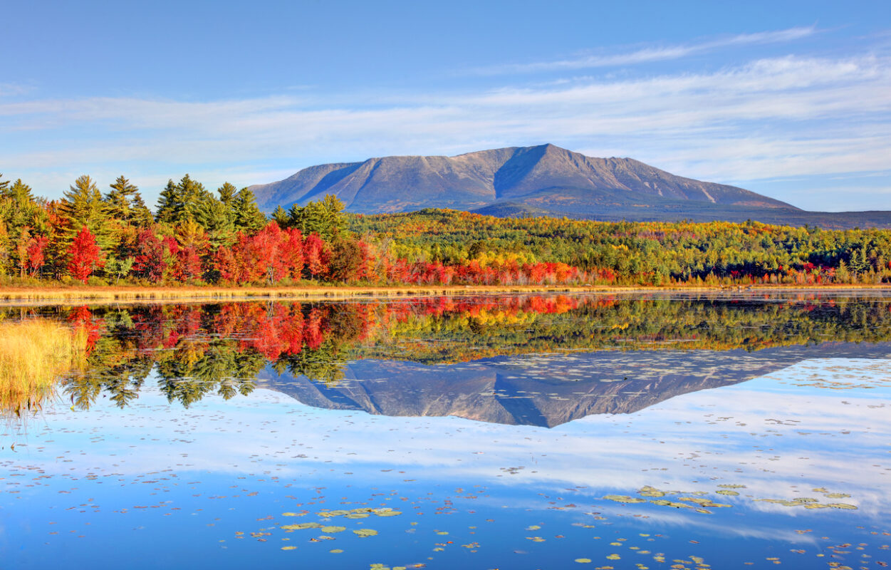 Mt Katahdin and a lake in Maine