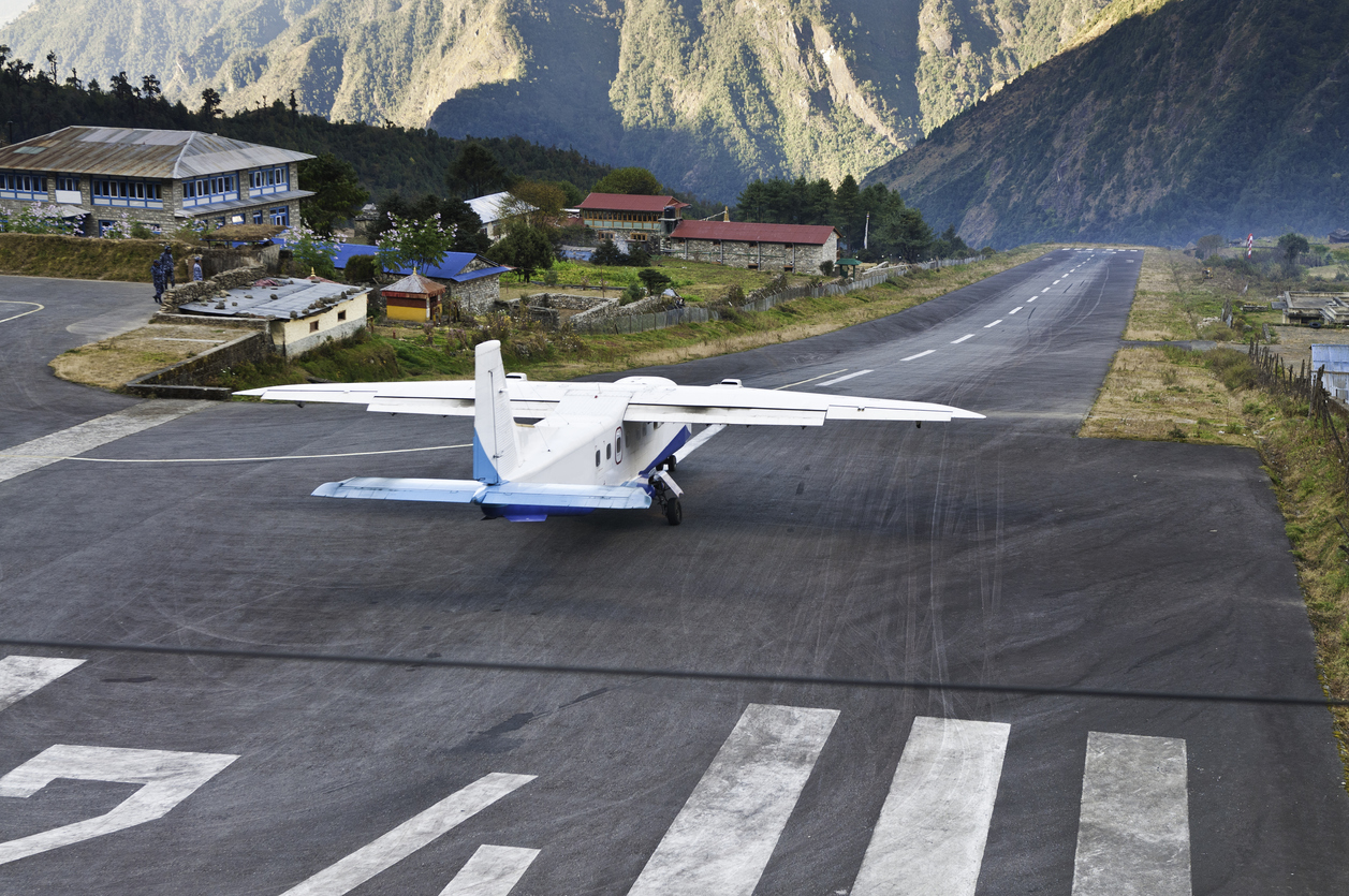 Plane landing at Lukla Airport.