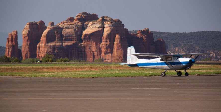 Plane taking off at Sedona Airport