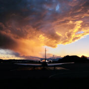 Plane on Sedona Airport’s runway at night