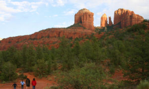 Family of hikers on their way to Cathedral Rock in Sedona