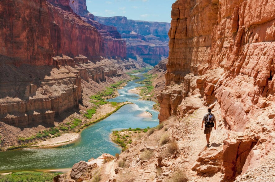 Hiker trekking down towards the Colorado River.