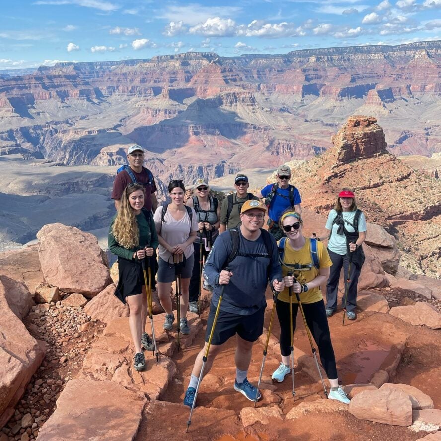 A group of hikers on a guided trip in the Grand Canyon.