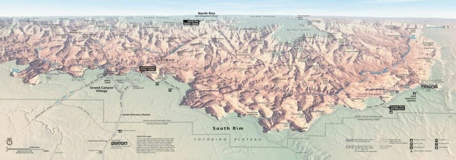 A generalized map that provides an overview of the Grand Canyon.