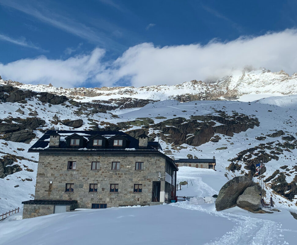 Rustic Chabod hut made of stone near Gran Paradiso. 