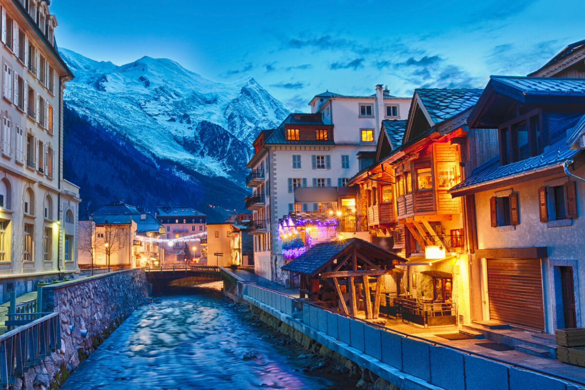 Vedute of Chamonix during the evening. 