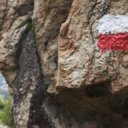 Red-white marking of the GR 20 hiking trail on Corsica