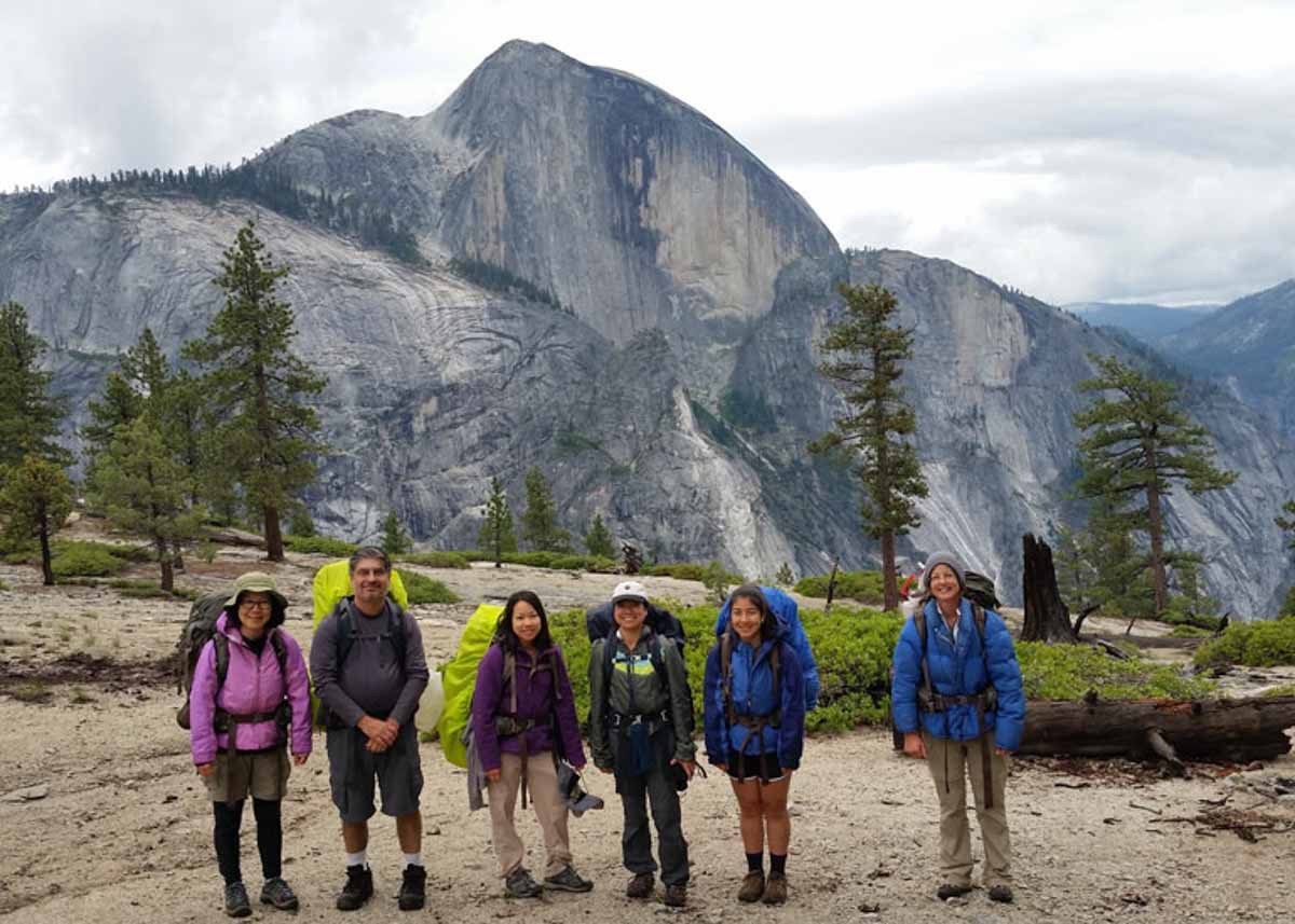 A group of backpackers in the Yosemite National Park.