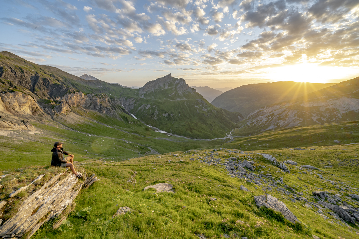 Hiker relaxing in the French Alps