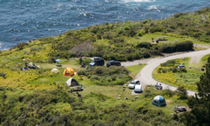 An overhead view of the Kirk Creek Campground and the Pacific Ocean. iStock