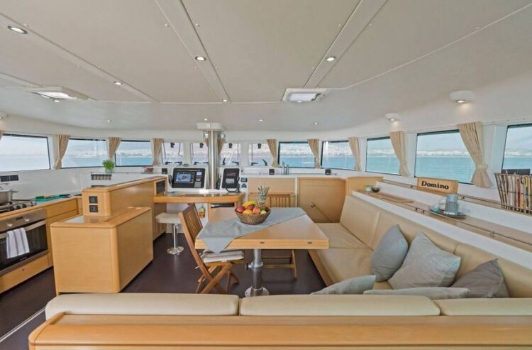 Interior of a catamaran sailboat in Greece