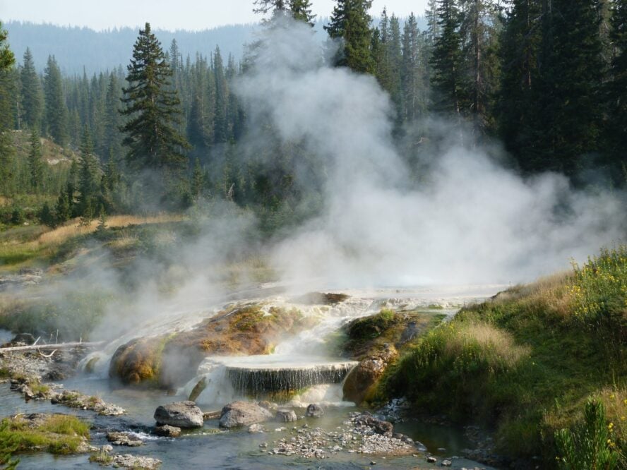 Hot spring by a stream in Yellowstone. 