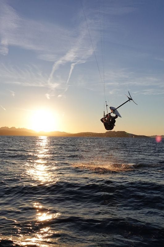 Kitesurfer getting some airtime in the Mediterranean