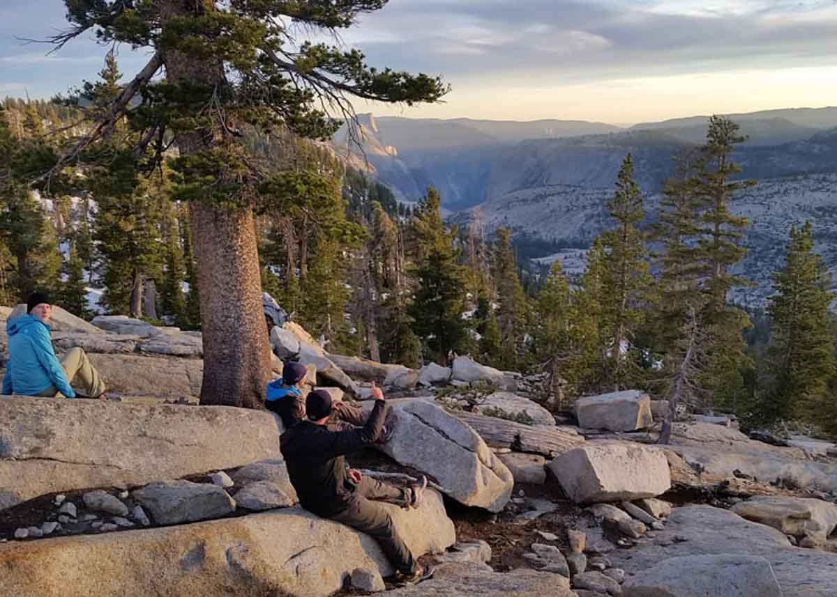 Hikers taking a break in Yosemite.