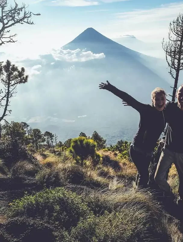 Sunrise seen from Acatenango and a hiker