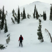 Man approaching the summit of Andesite Peak