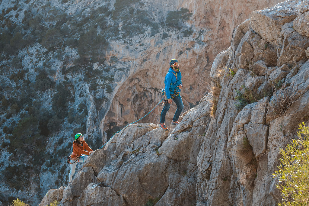 Two climbers in the Alicante mountains near Costa Blanca.