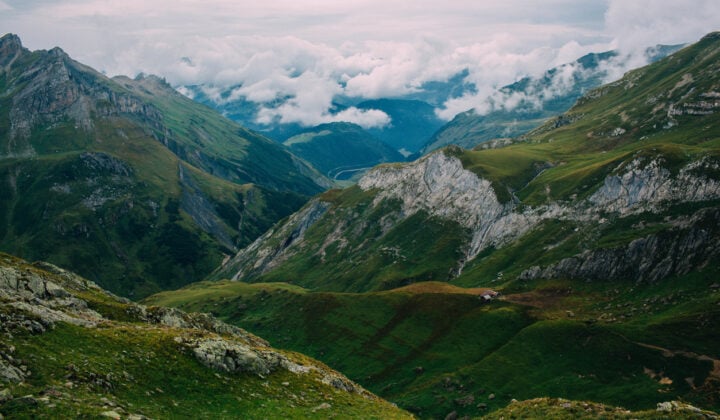 Views from Col du Bonhomme, one of the mountain passes along the Tour du Mont Blanc.