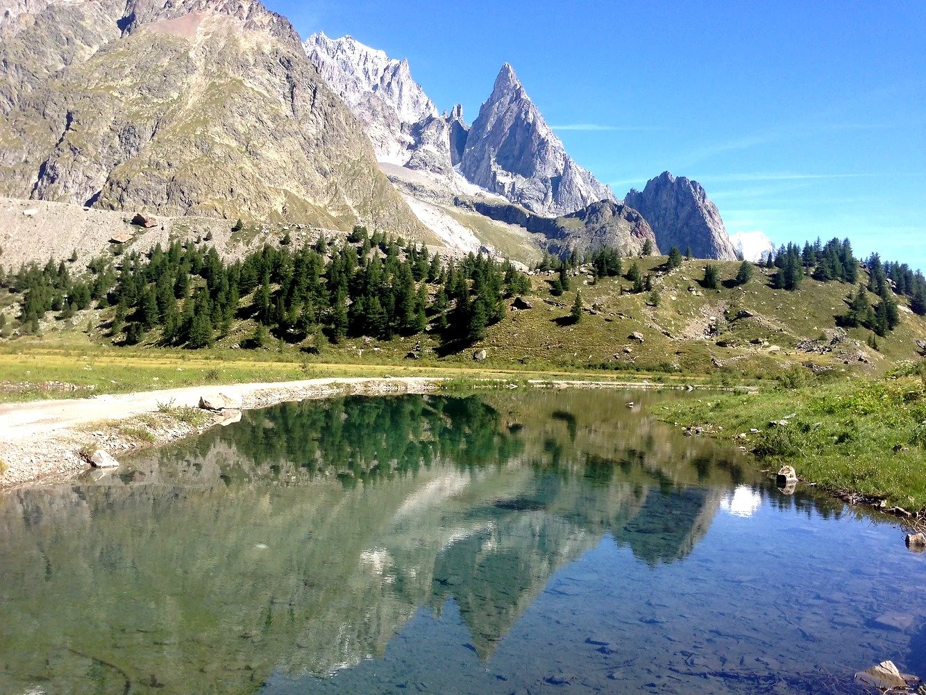 A small Alpine lake seen during the Tour du Mont Blanc.