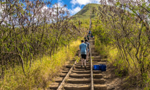 Group of hikers on the Koko Crater Trail in Hawaii