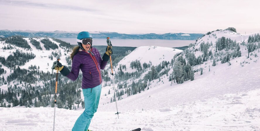 Female skier enjoying her time in the mountains of Lake Tahoe