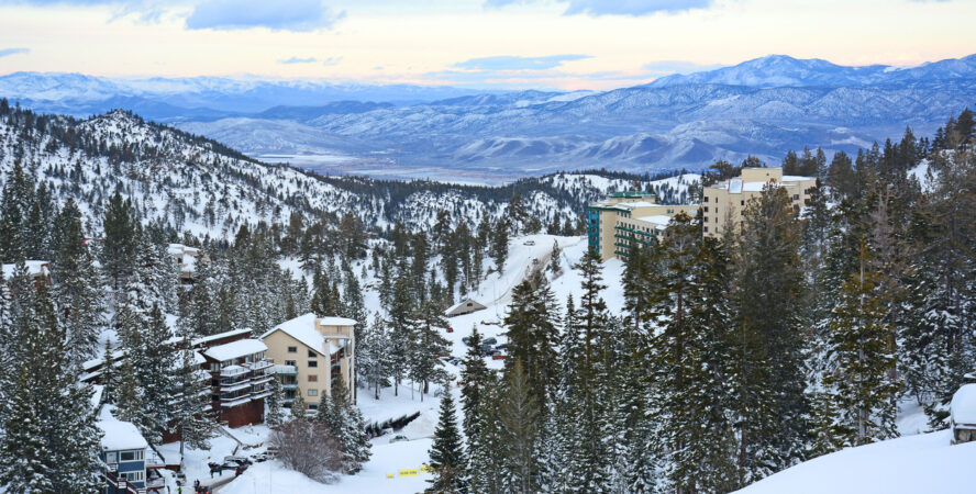 Snow-covered facilities at a Lake Tahoe resort