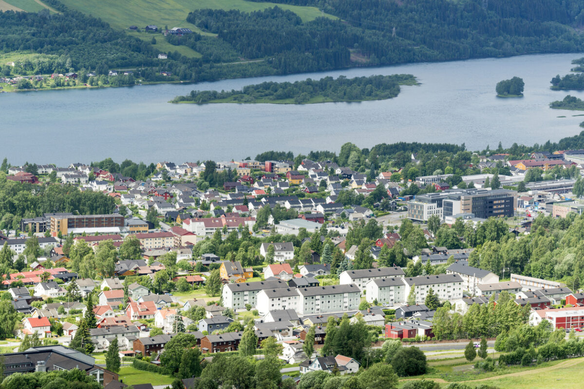 Aerial view of the Norwegian town of Lillehammer.