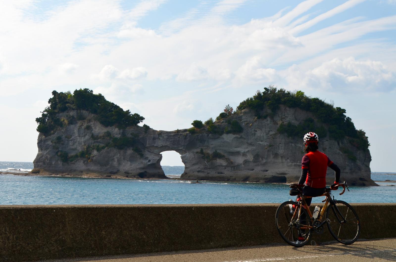 Massive rock emerging from the sea in Japan