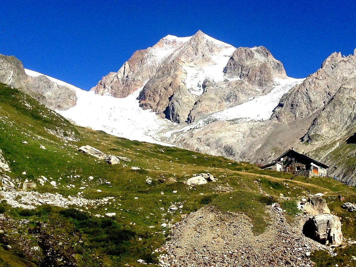 A mountain hut in the Italian Alps along the Tour du Mont Blanc.