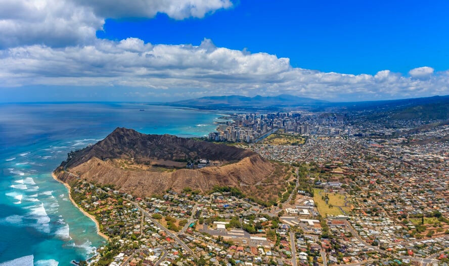 Aerial view of Honolulu and the Diamond Head crater