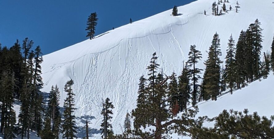 Skier-triggered avalanche from a backcountry skier on Silver Peak in Lake Tahoe