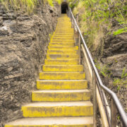 A set of steep stairs on the Diamond Head trail in Oahu