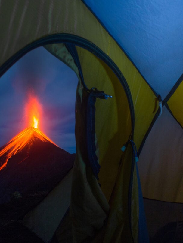 Sunrise seen from Acatenango and a hiker