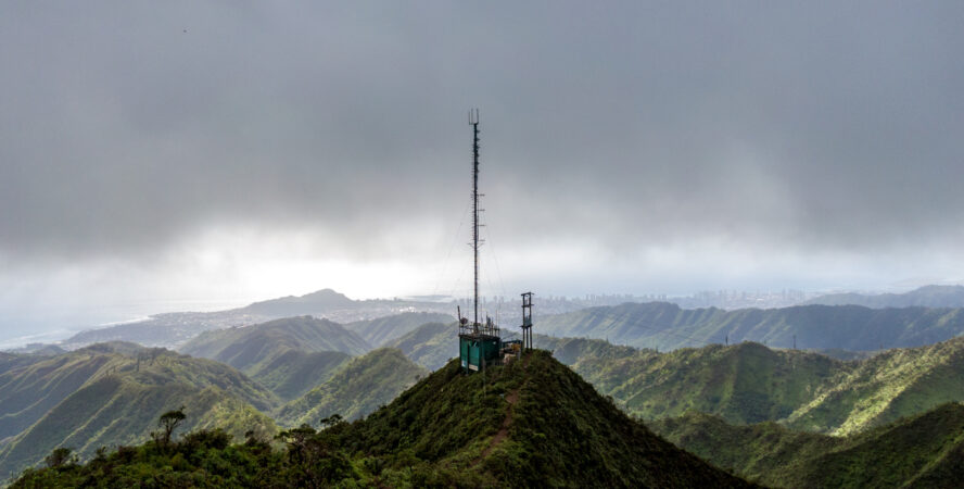 Communications tower on the summit of the Wiliwilinui Trail on Oahu