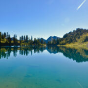 A view across Lunch Lake in the 7 Lakes Basin of Olympic National Park.