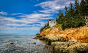 Bass Harbor lighthouse overlooking the Atlantic Ocean.