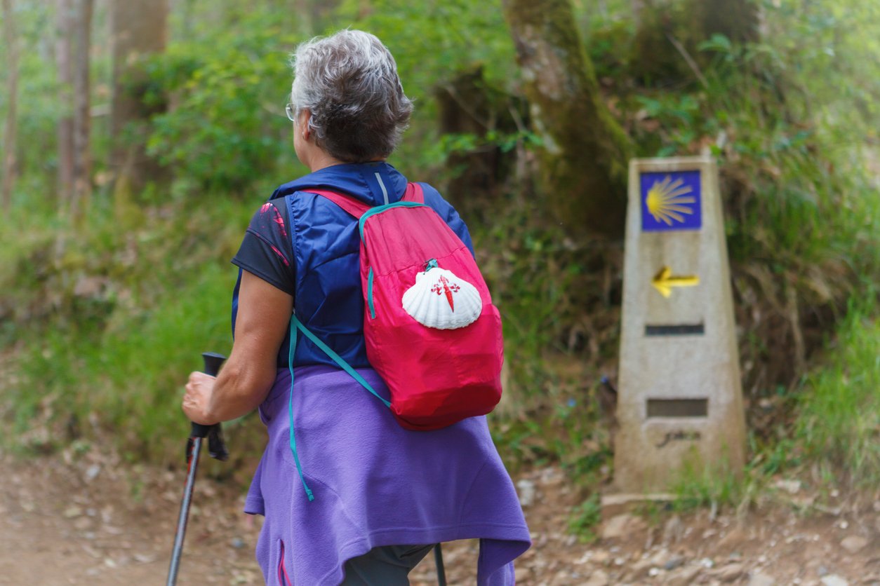 A walker along the Camino de Santiago.