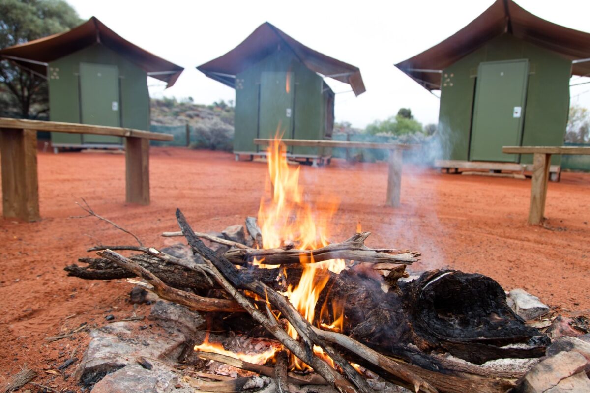 A campsite near the Larapinta Trail with permanent safari tents.