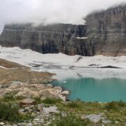 Melting glacier along the Grinnell Glacier Trail in Montana