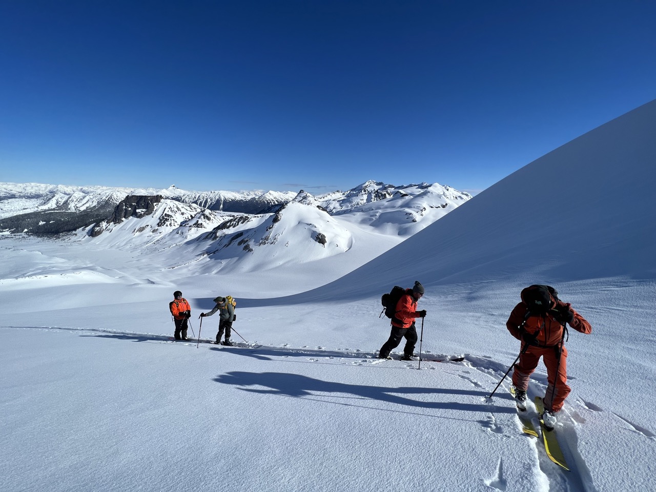 Four skiers in BC, ski buffet