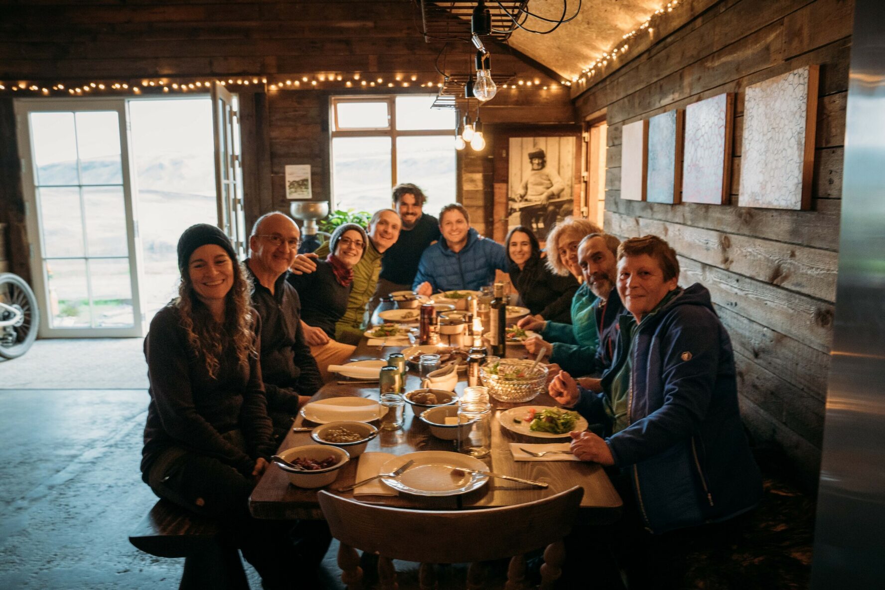 Group dinner with hikers in Iceland