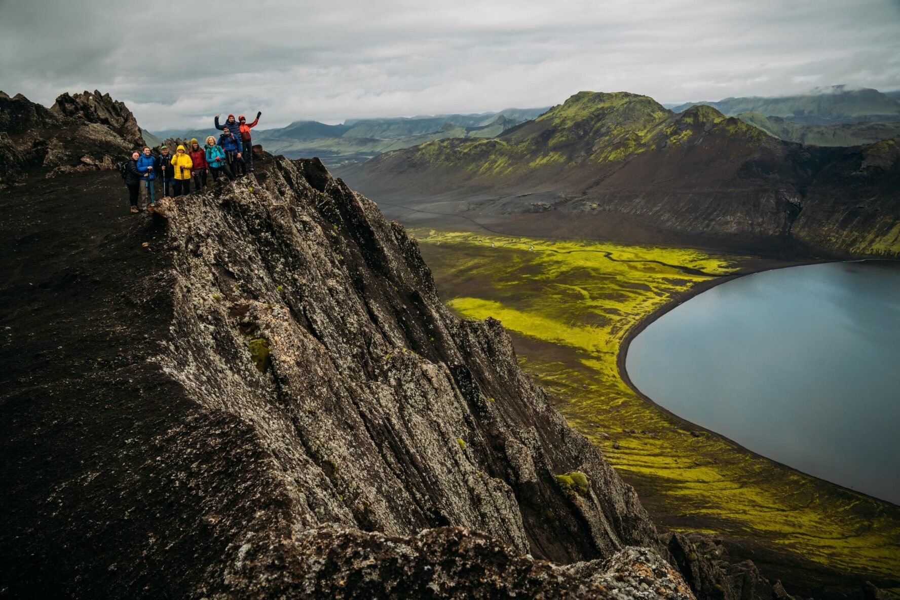 Group high above a valley in Iceland