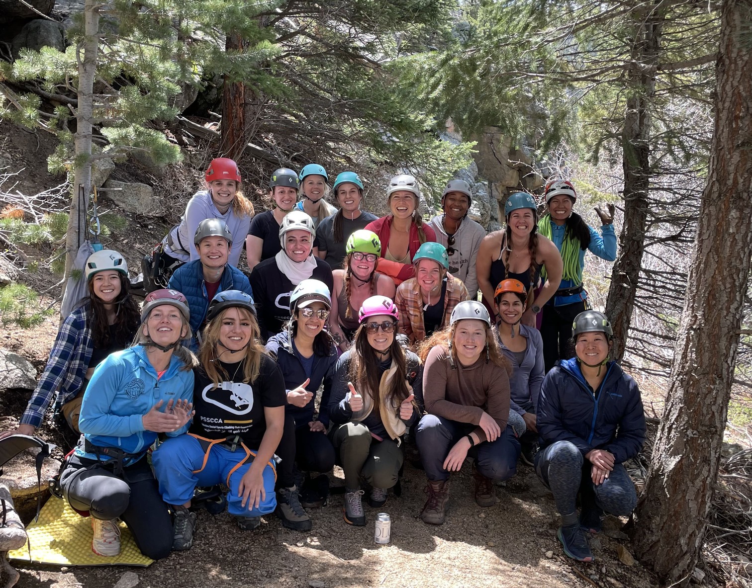 Group of women rock climbing in the Flatirons