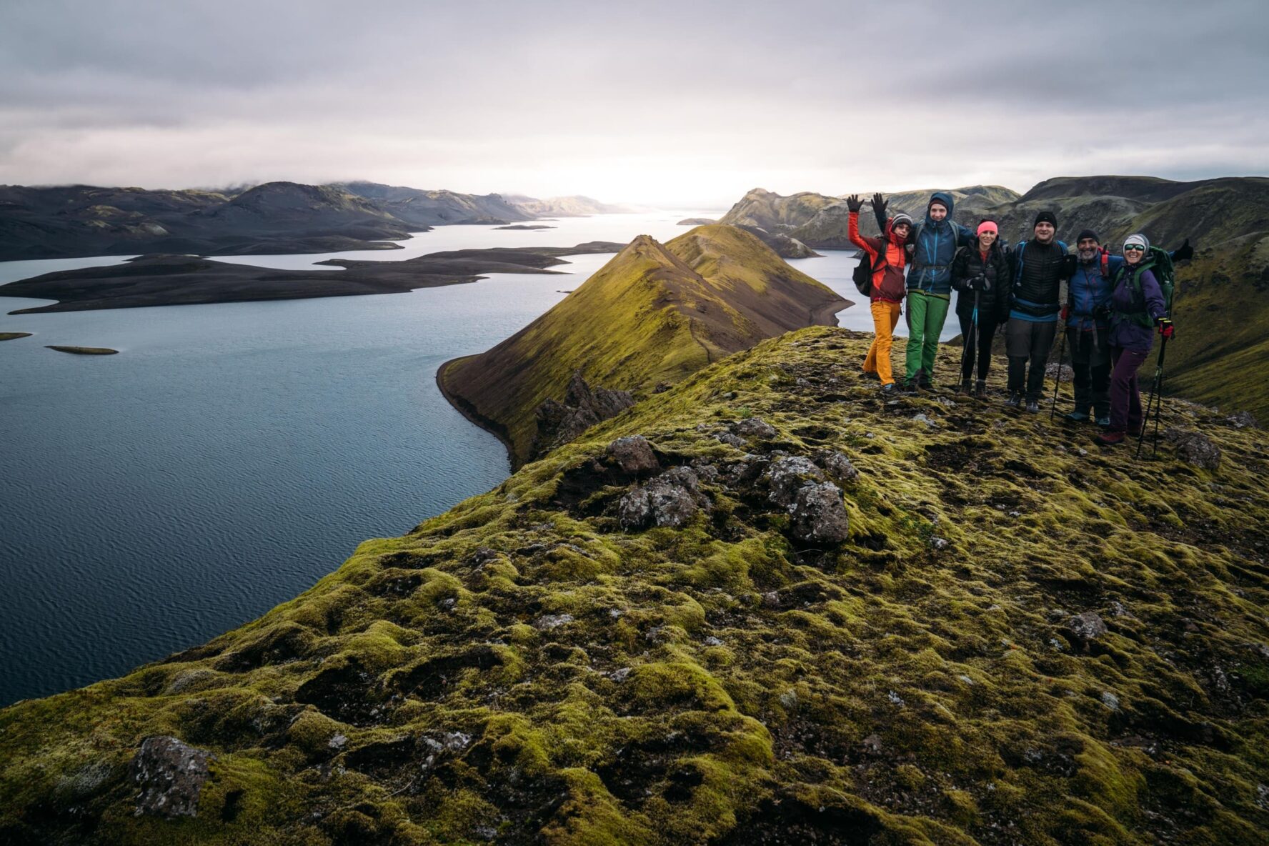 Happy group of six in Iceland