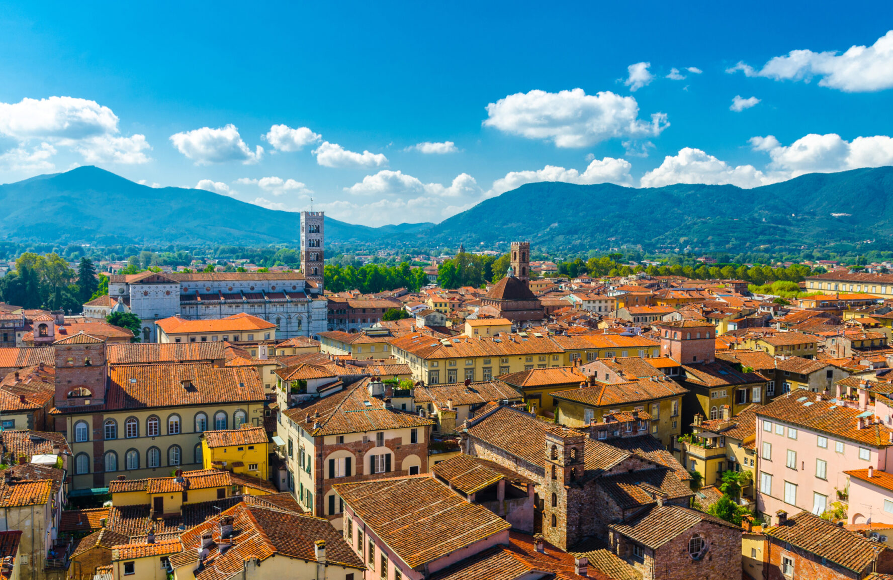 Vedute of a historical town of Lucca found in the Italian region of Tuscany.