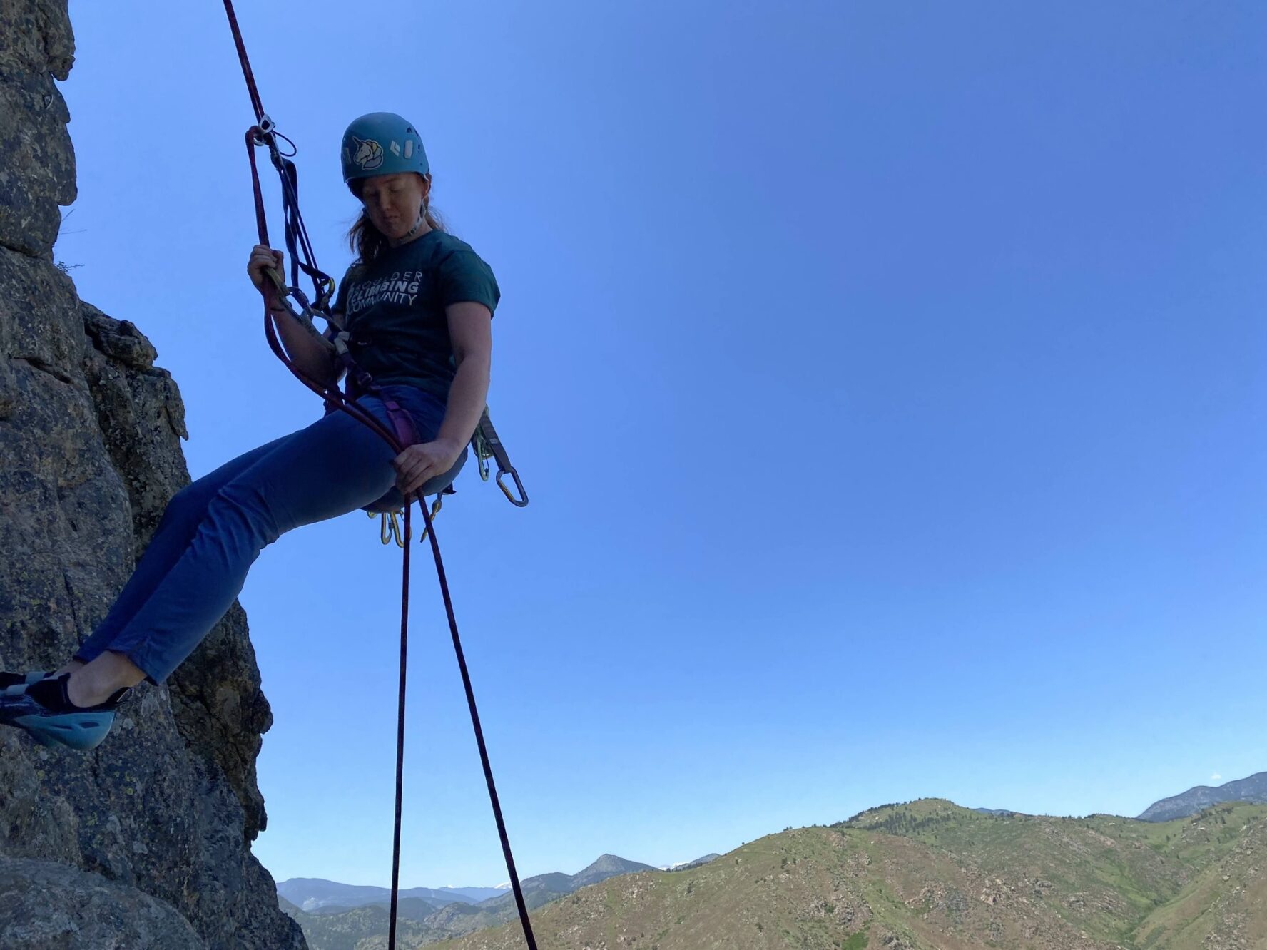 One rock climber in the Flatirons